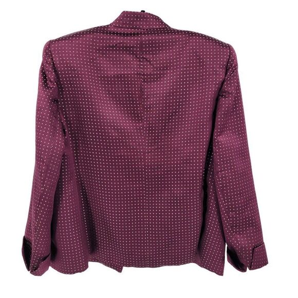 Vintage Silk Blazer 14W Maroon Gold Dot Single Breasted Button Smoking Jacket - Picture 2 of 12